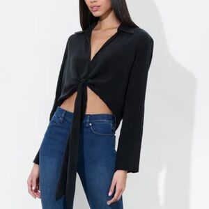 Alice and Olivia Hannon tie front blouse